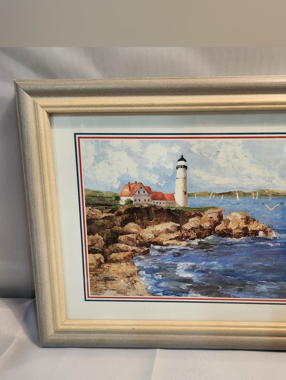 Coastal Lighthouse Art Print in Blue and Cream by